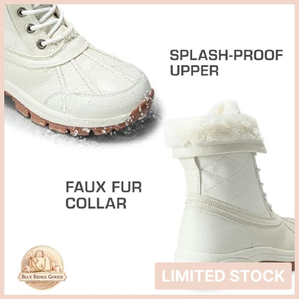 Snow Boots Waterproof Mid Calf Lace Up Duck Boots Warm Faux Fur Winter - Picture 5 of 8